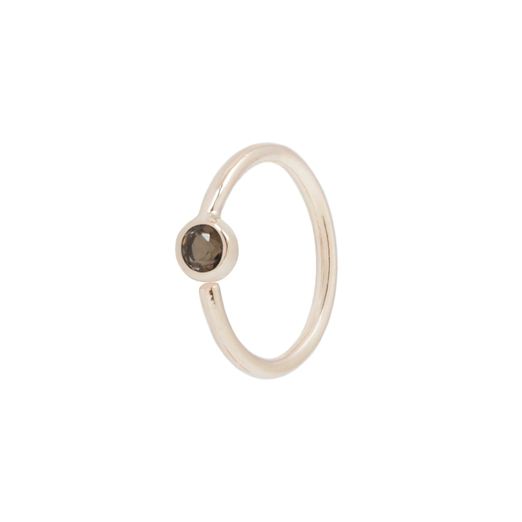 Fixed Bezel 2mm Side Set Facing Bead Ring with Smoky Quartz