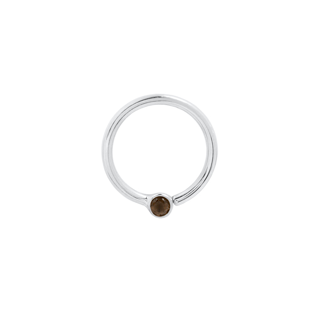 Fixed Bezel 2mm Bead Ring with Smoky Quartz