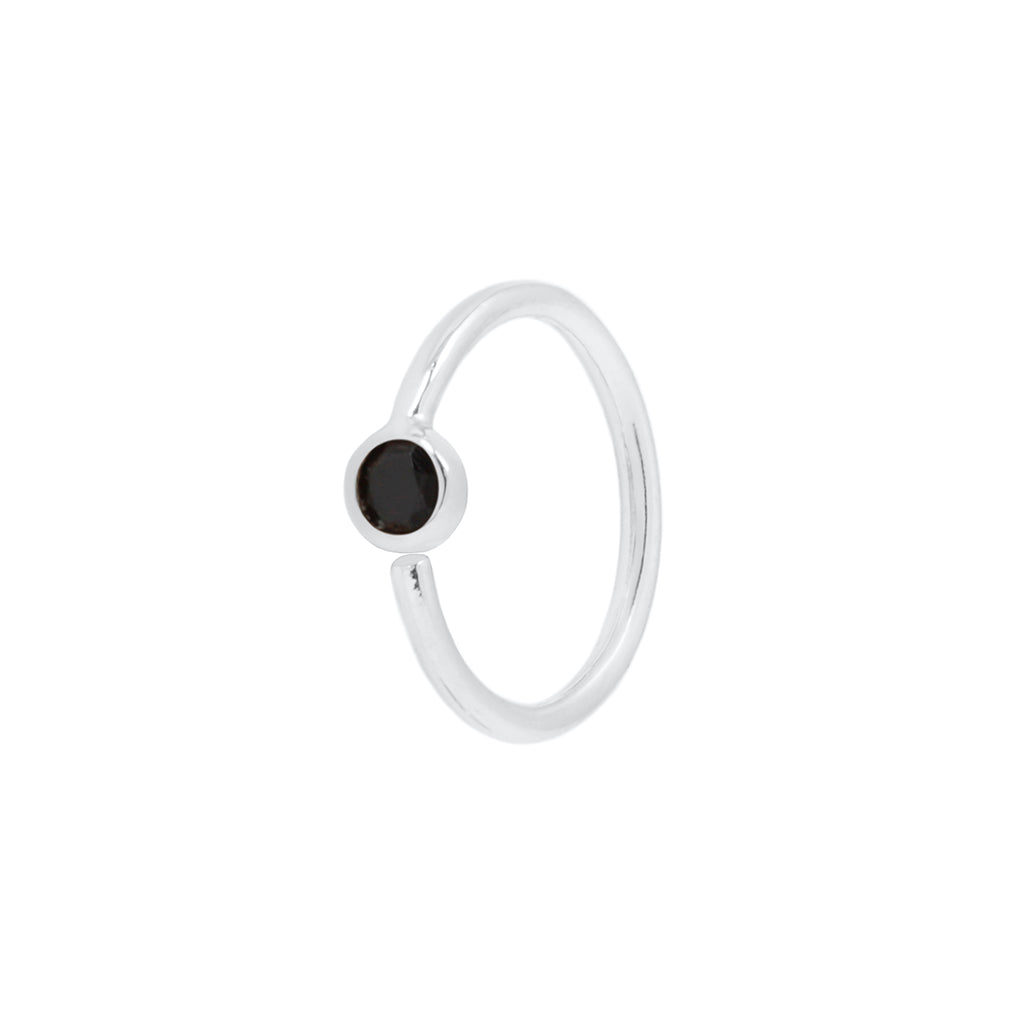 Fixed Bezel 2mm Side Set Facing Bead Ring with Black Spinel