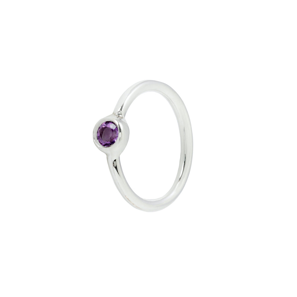 Fixed Bezel 2mm Side Set Facing Bead Ring with Amethyst