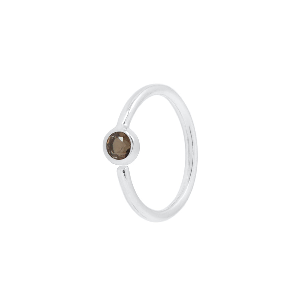 Fixed Bezel 2mm Side Set Facing Bead Ring with Smoky Quartz