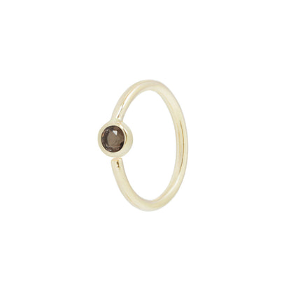 Fixed Bezel 2mm Side Set Facing Bead Ring with Smoky Quartz