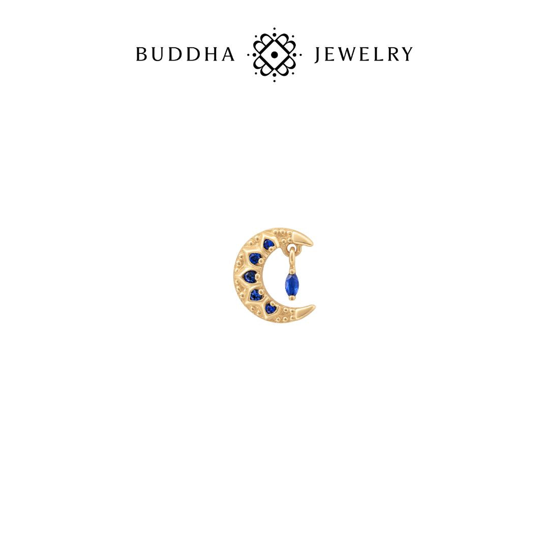 Moroccan Moon Threadless End with Blue Sapphire (Lab Grown)