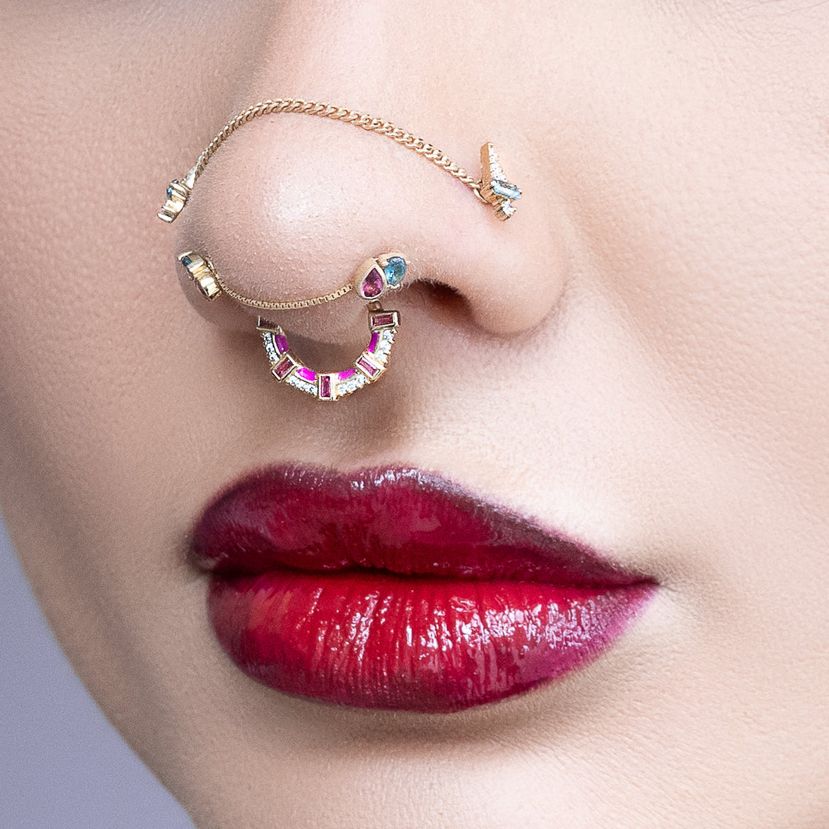 Lola Clicker with Pink Sapphire + Enamel