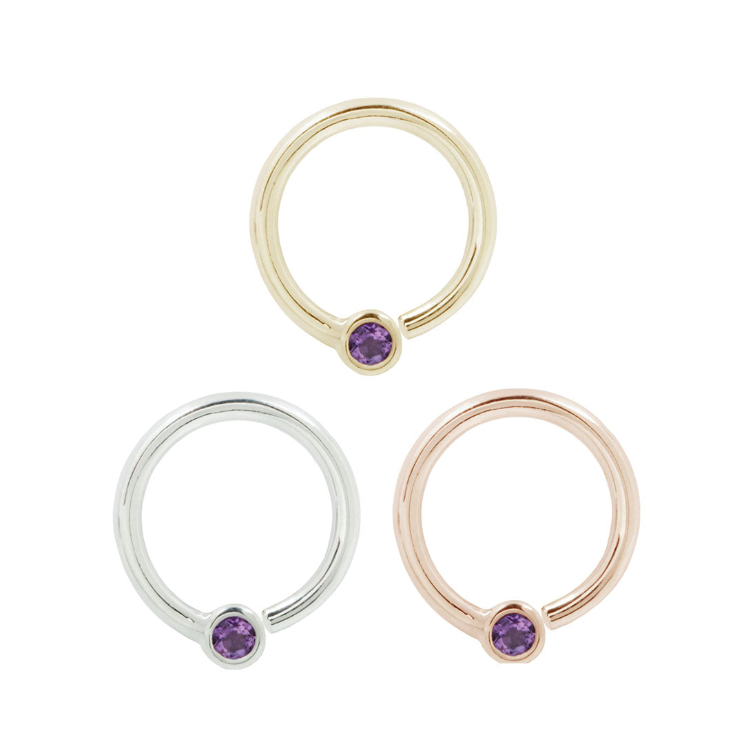 Fixed Bezel 2mm Bead Ring with Amethyst