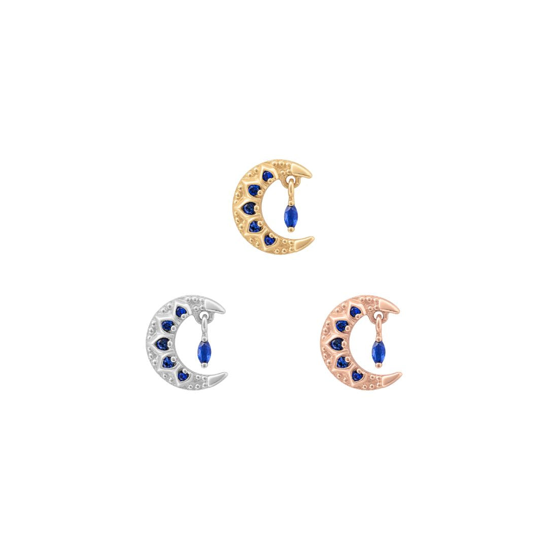 Moroccan Moon Threadless End with Blue Sapphire (Lab Grown)