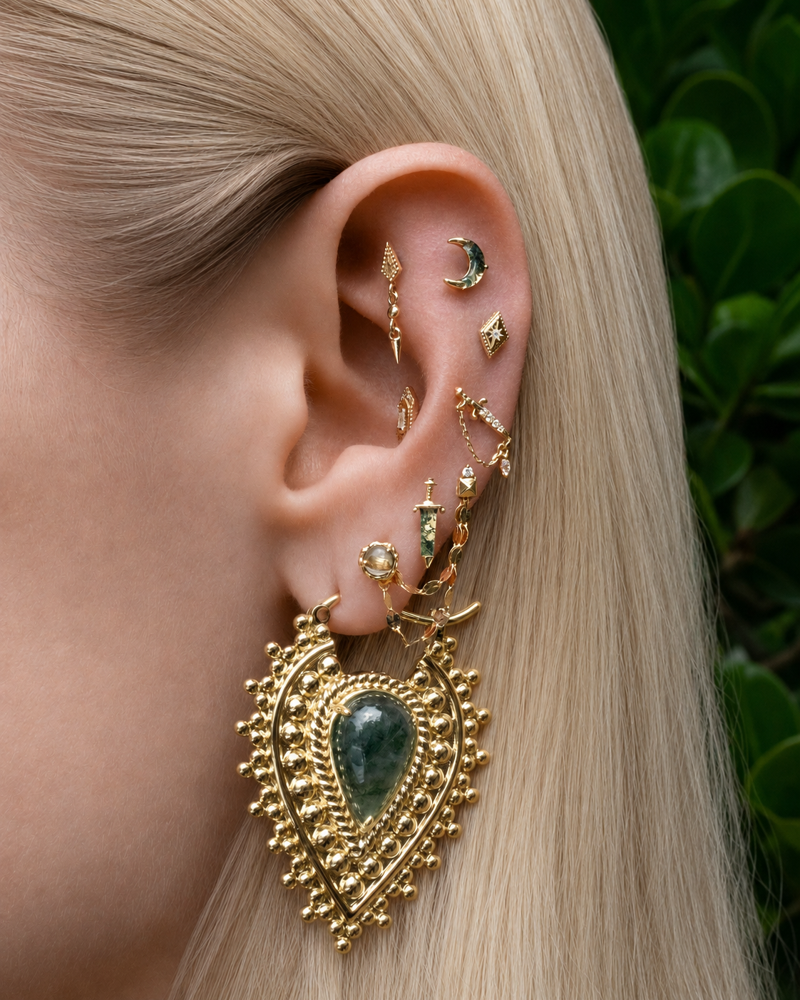 Spellbound Threadless End with Moss Agate