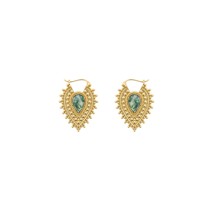 Nostalgia Gold Plated Earrings with Moss Agate