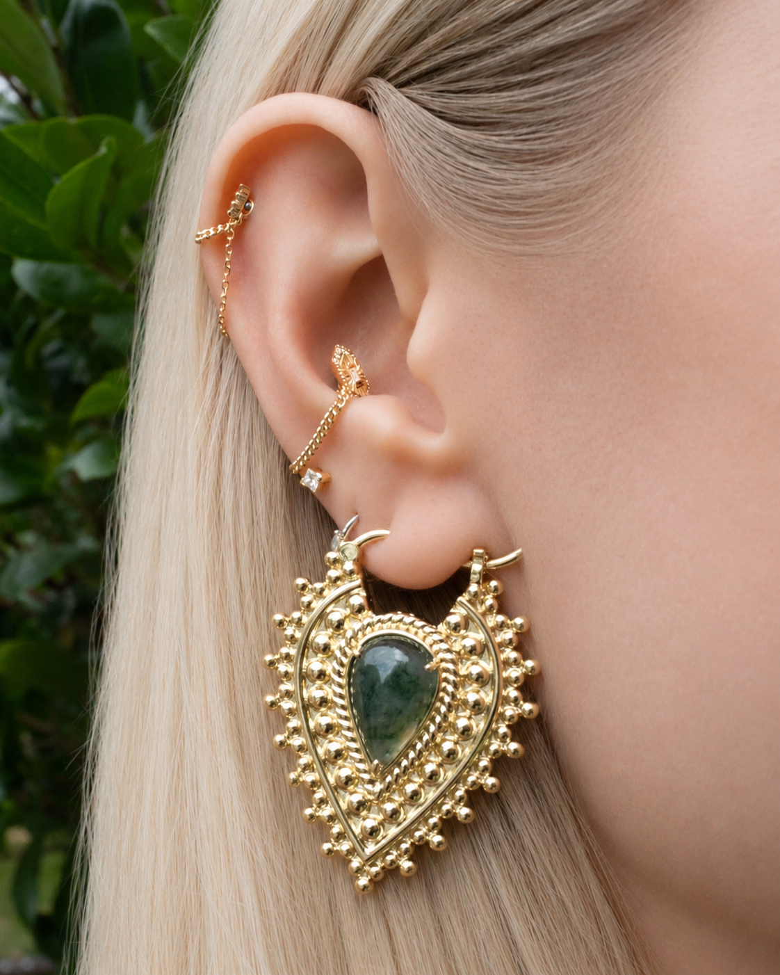 Nostalgia Gold Plated Earrings with Moss Agate