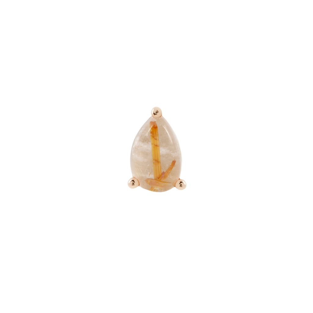 Pear Prong Threadless End with Rutilated Quartz