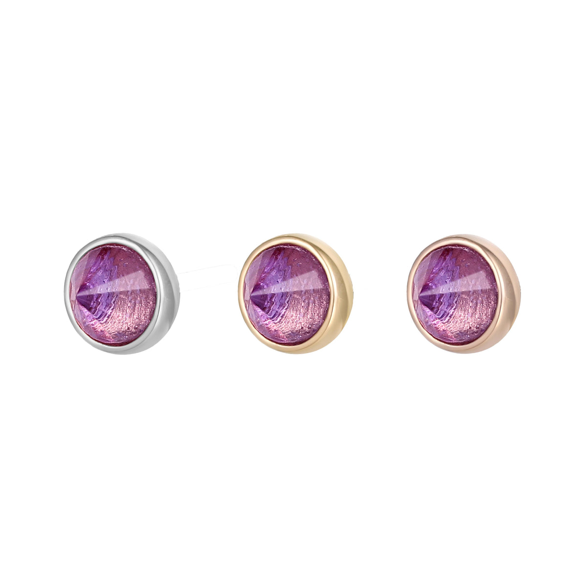 Round Bezel Gem Threadless End with Reverse Set Amethyst