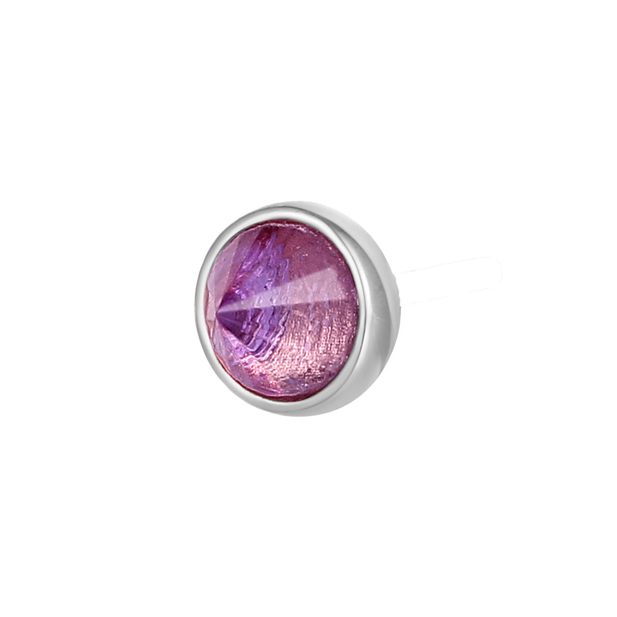 Round Bezel Gem Threadless End with Reverse Set Amethyst
