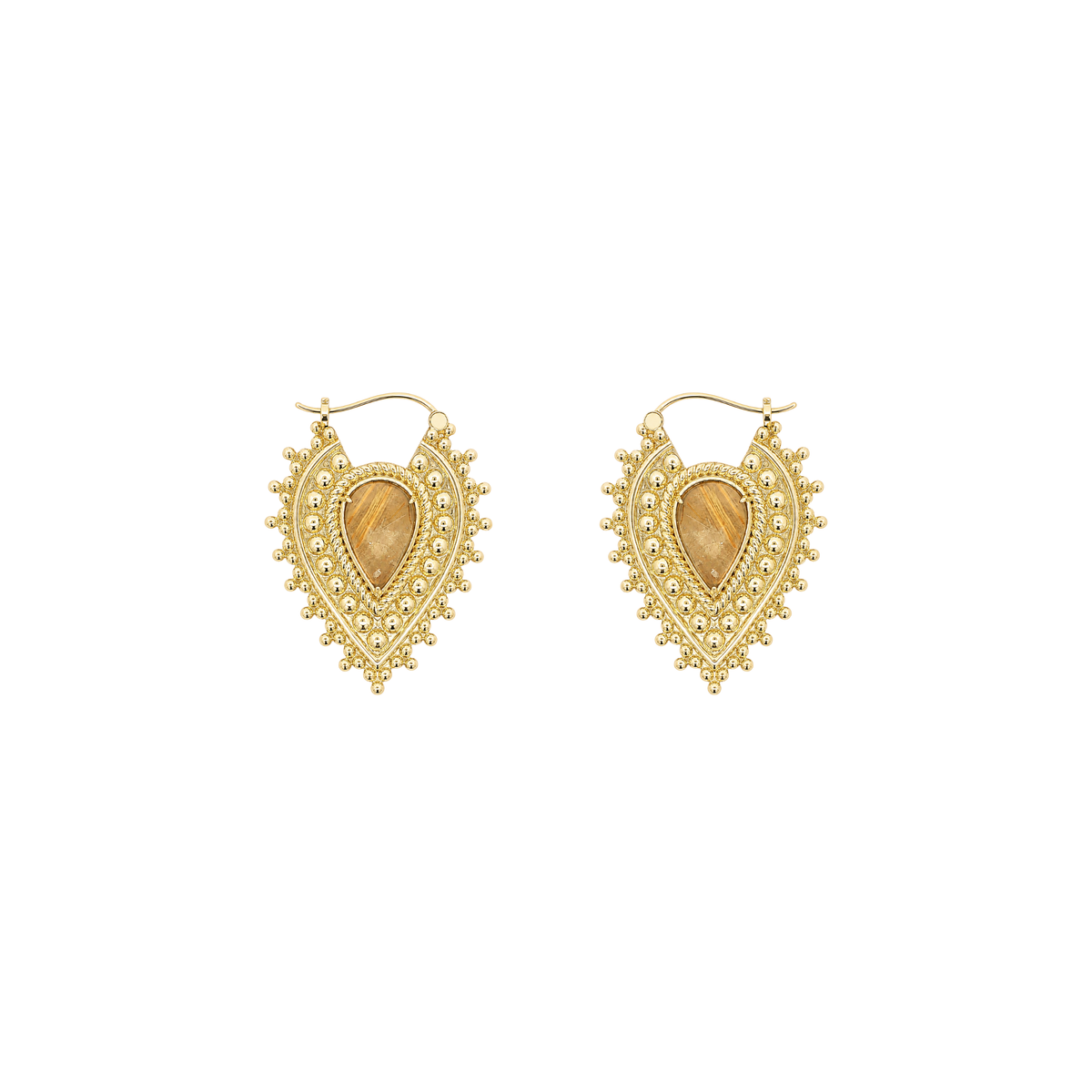 Nostalgia Gold Plated Earrings with Rutilated Quartz
