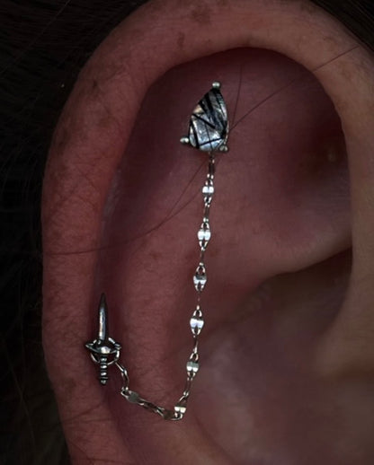 Pear Prong Threadless End with Tourmalinated Quartz