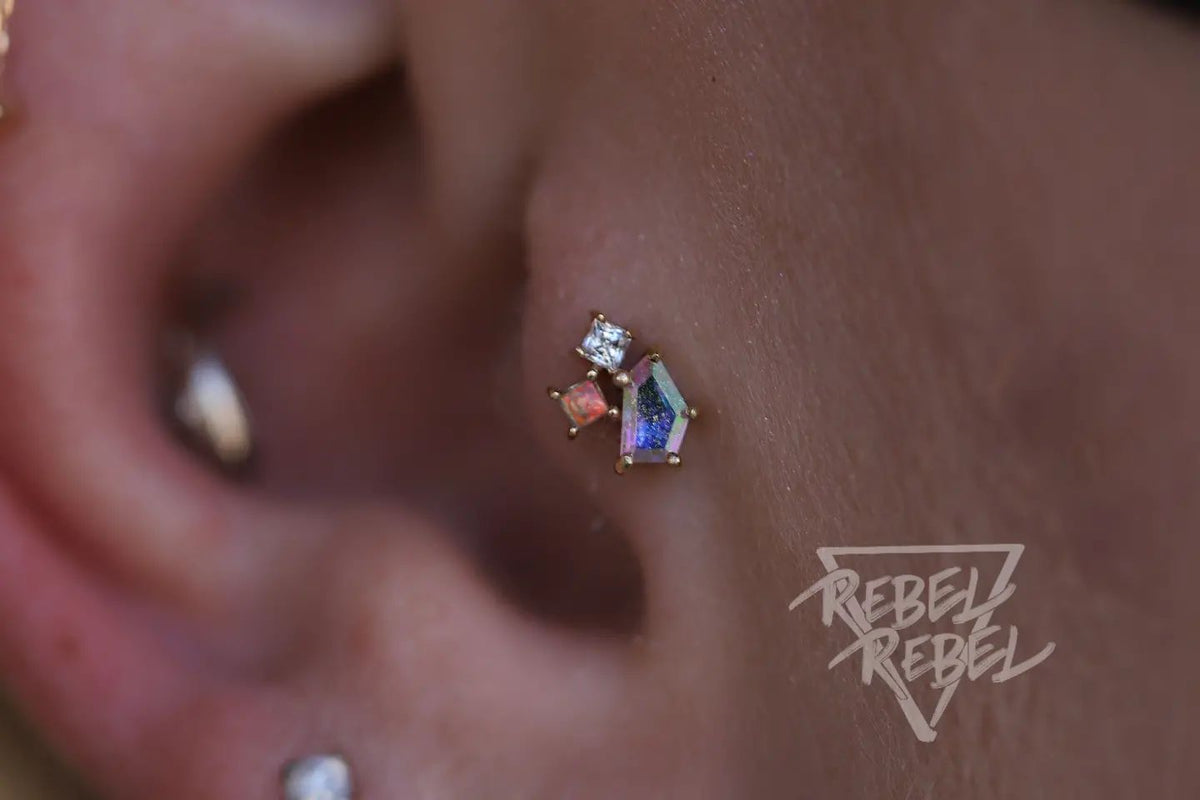 Lyra Threadless End with Mercury Mist Topaz + Opal