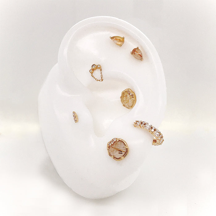 Pear Prong Threadless End with Rutilated Quartz