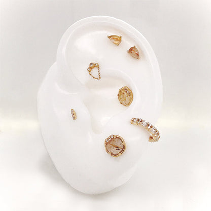 Pear Prong Threadless End with Rutilated Quartz